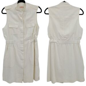 Vintage 90's Nell Six Safari Sleeveless Hidden Button Shirt Dress White Sz M